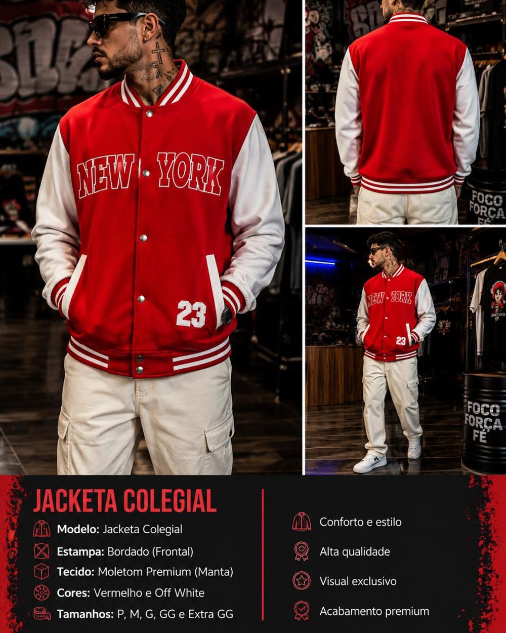 Jaqueta Colegial New York Vermelha Costas